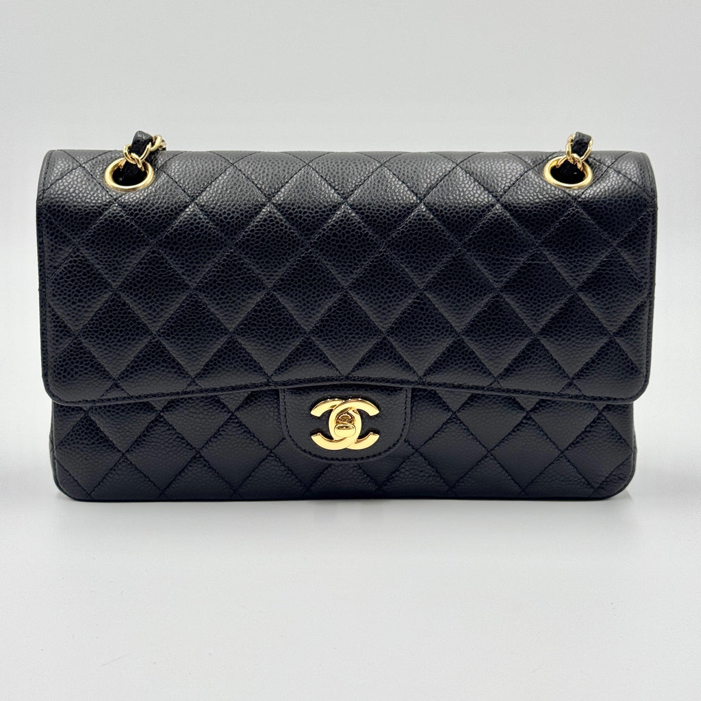 Classic double flap medium caviar black microchip