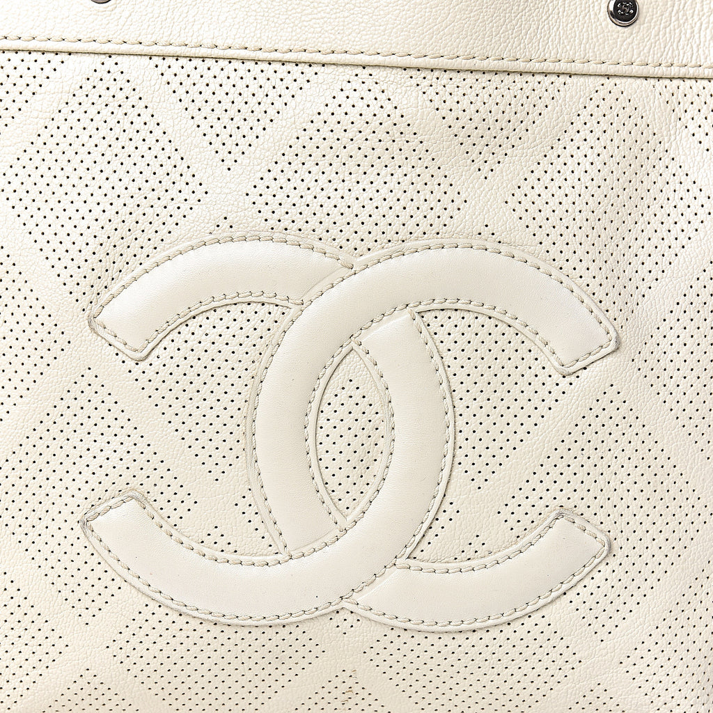 Goatskin Perforated Large CC Tote White