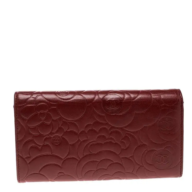 Dark Red Leather Camellia Continental Wallet twins
