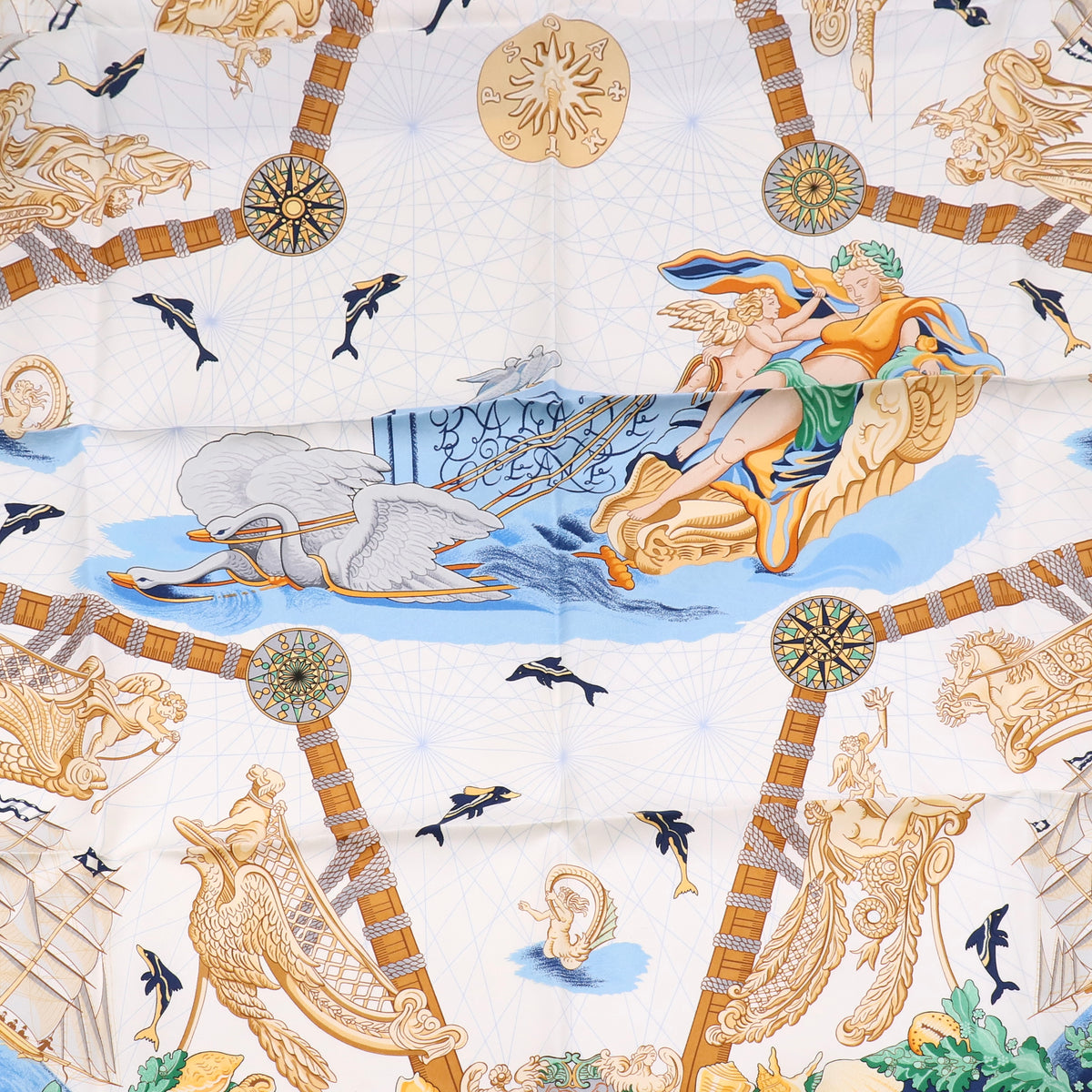 Hermes Balade Oceane Scarf 90 White Blue twins LDZ1490