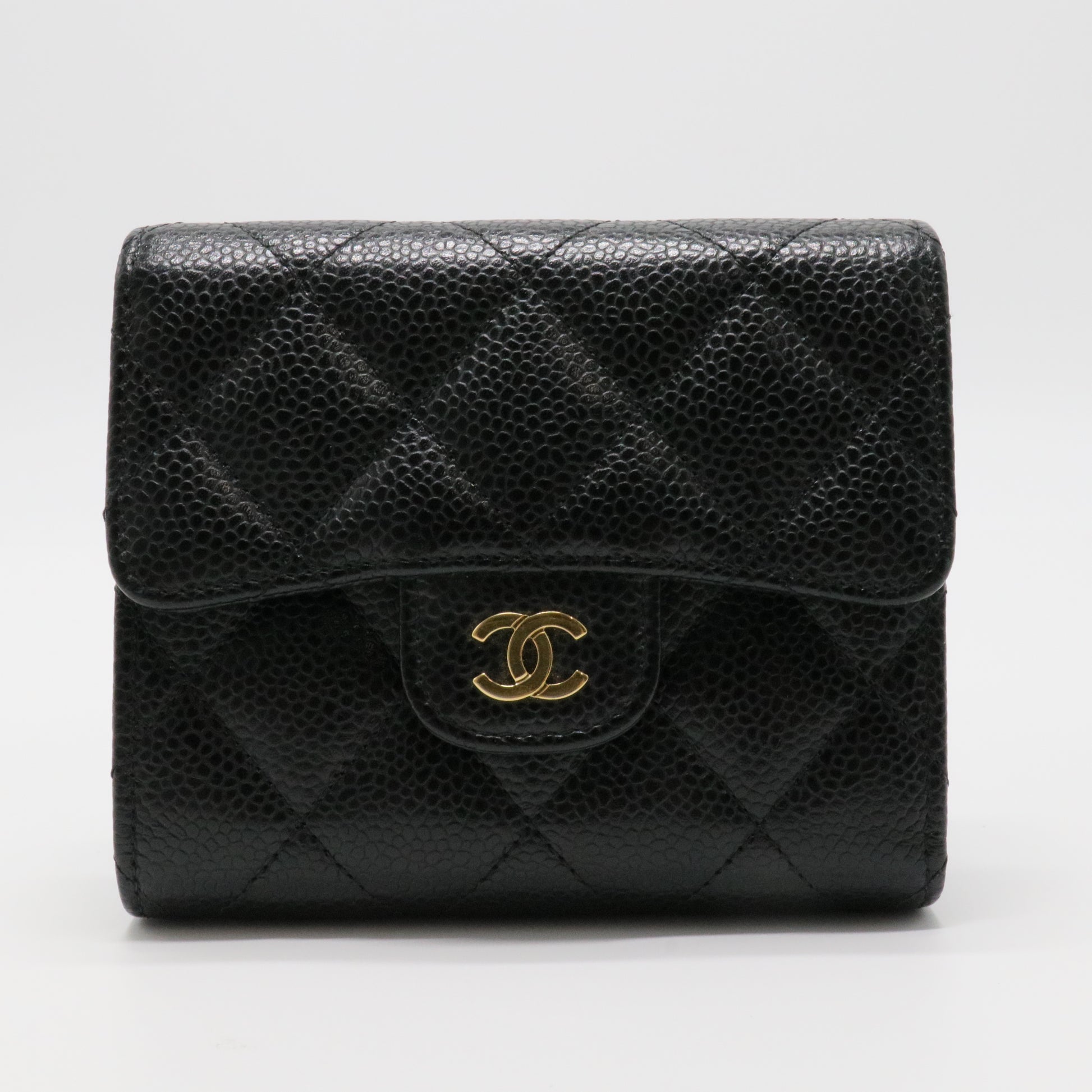 Caviar Quilted Flap Card Holder Wallet Black twins