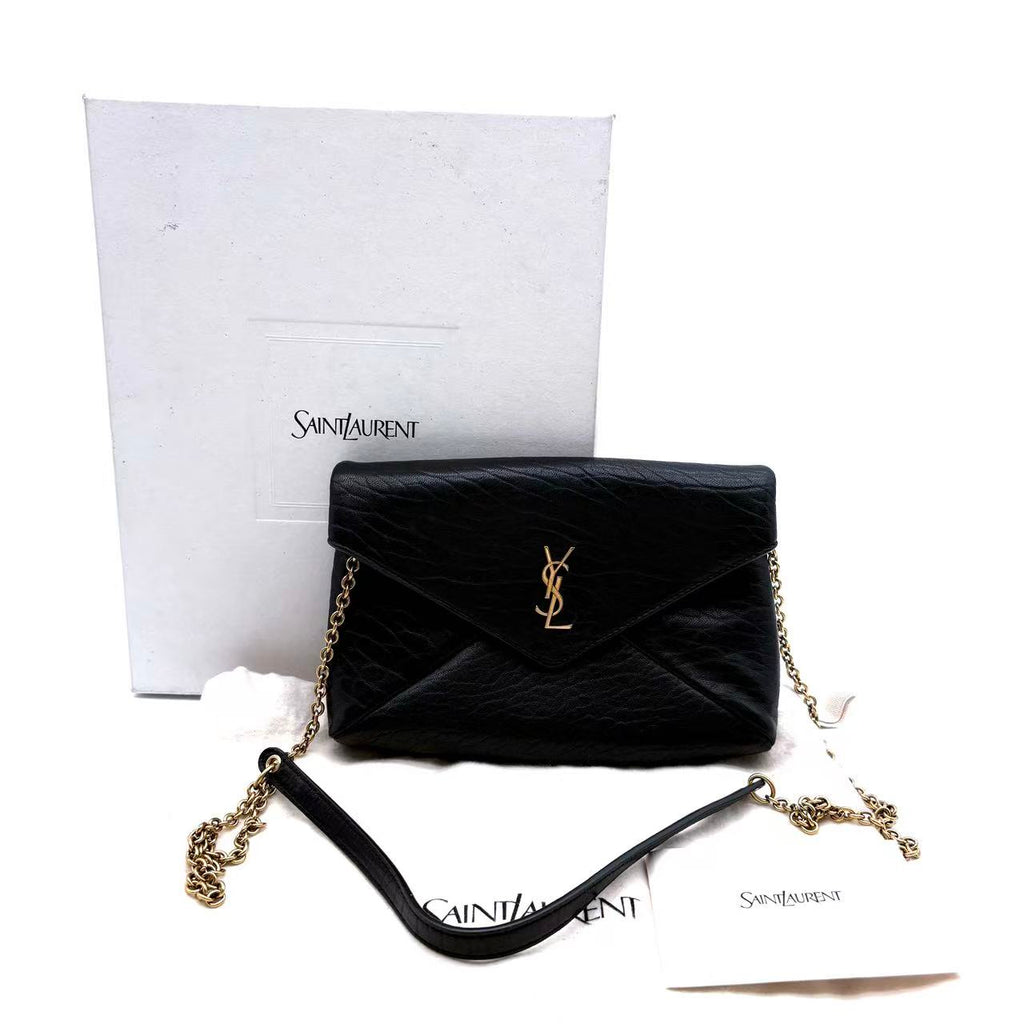 LDM-1499 Grained Lambskin Small Cassandre Chain Pouch Black