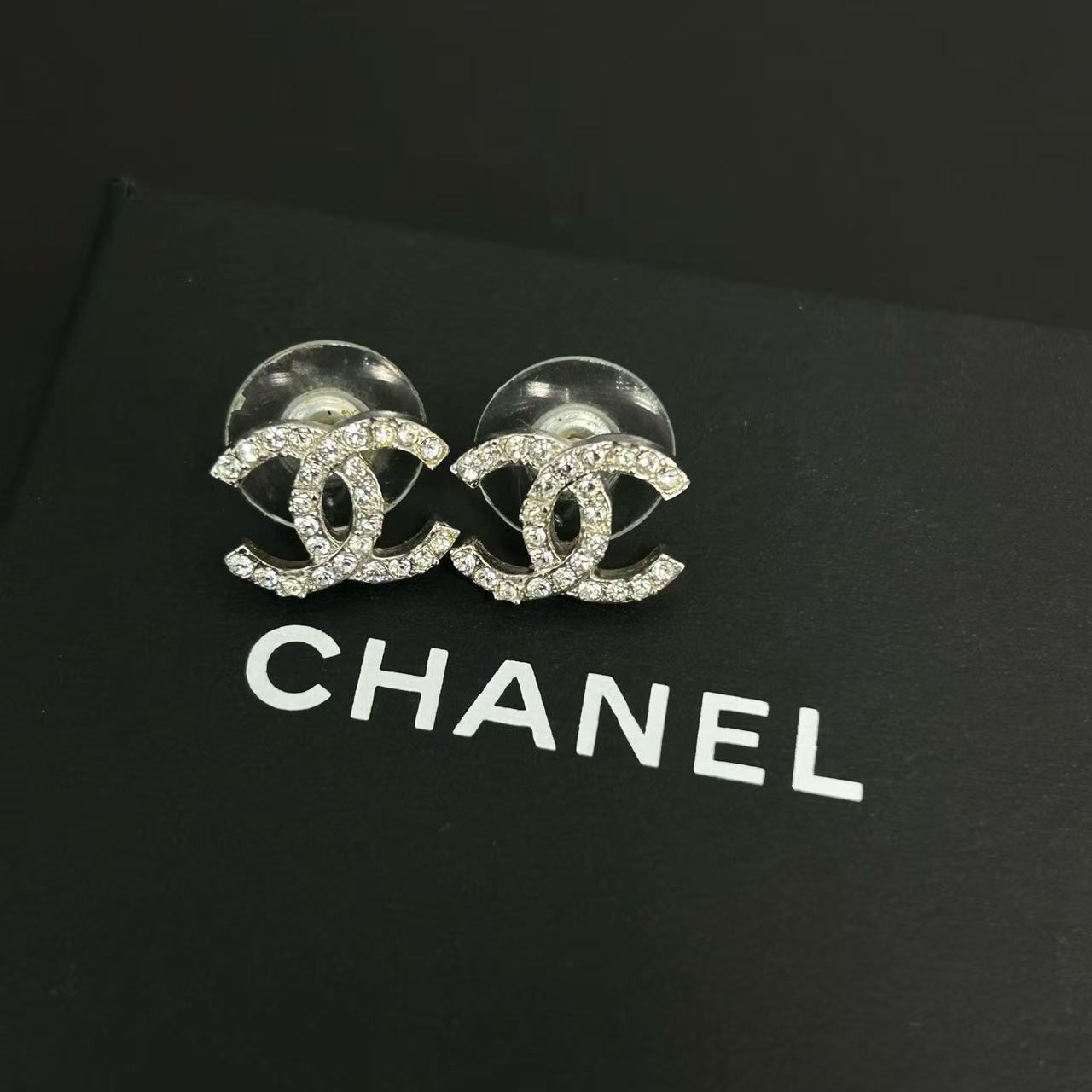 CC Stud Earrings Metal with Crystals Twins LDJ3984