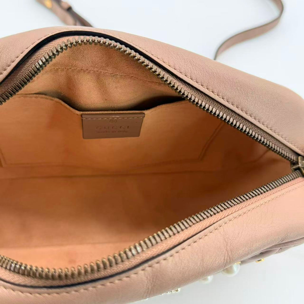 Pearly GG Marmont Shoulder Bag Embellished Matelasse Leather
