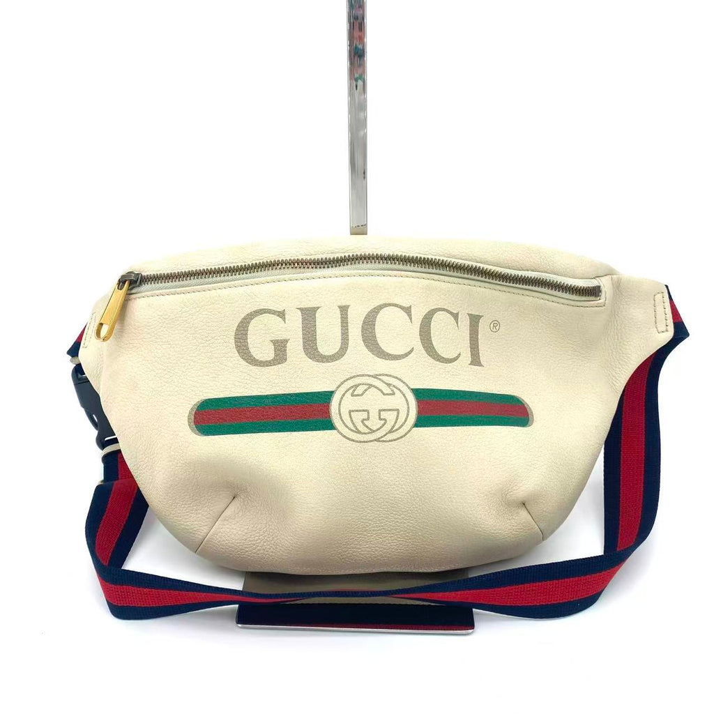 White Leather Printed Small Belt Bag