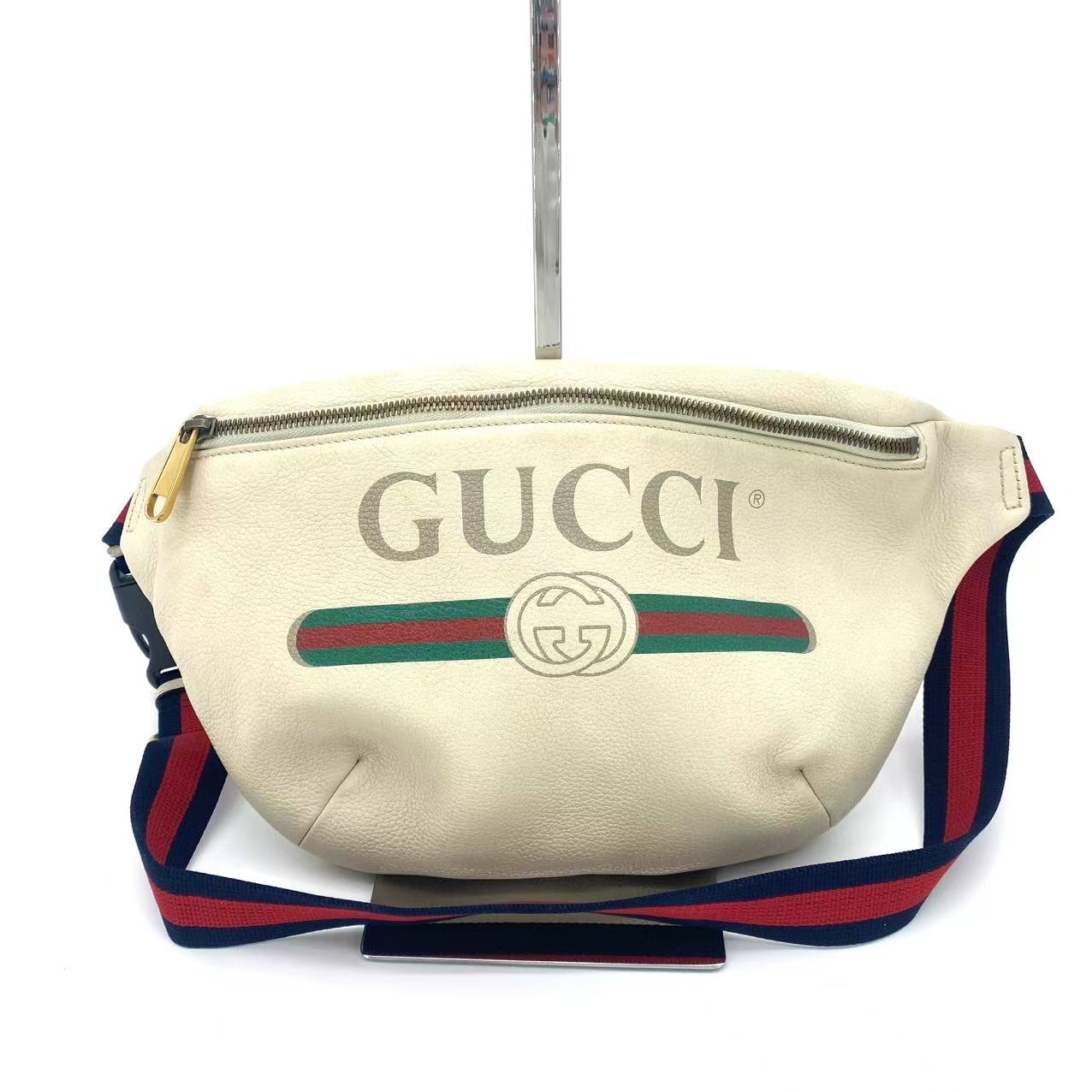 White Leather Printed Small Belt Bag