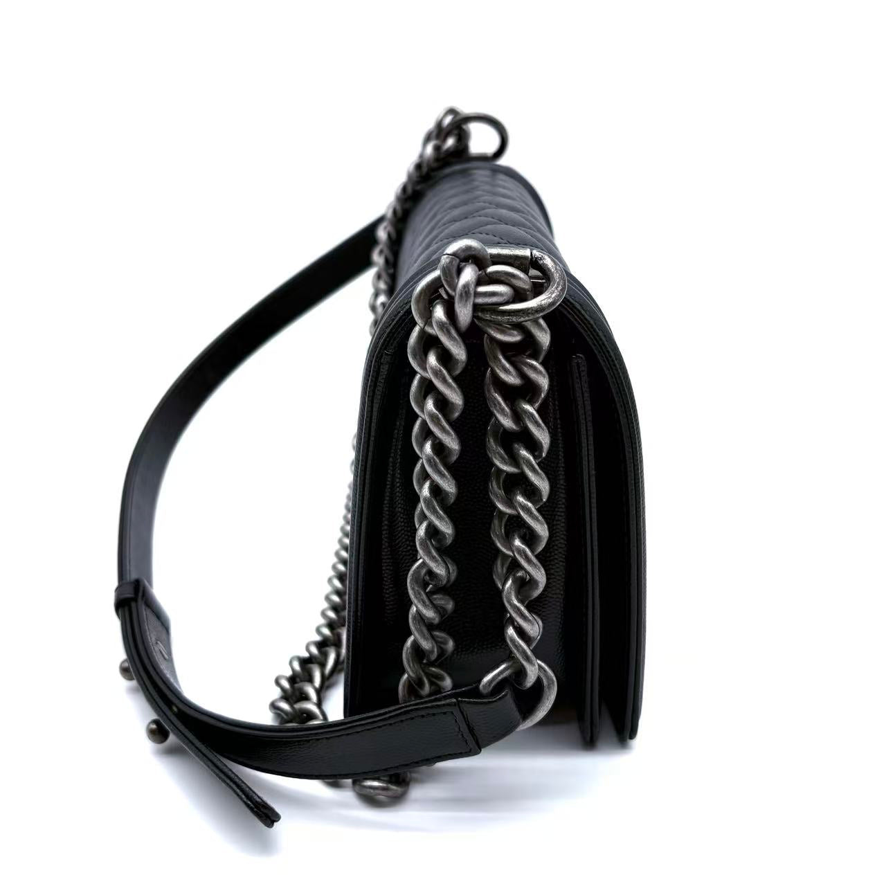 Boy Flap Bag Quilted Caviar Medium