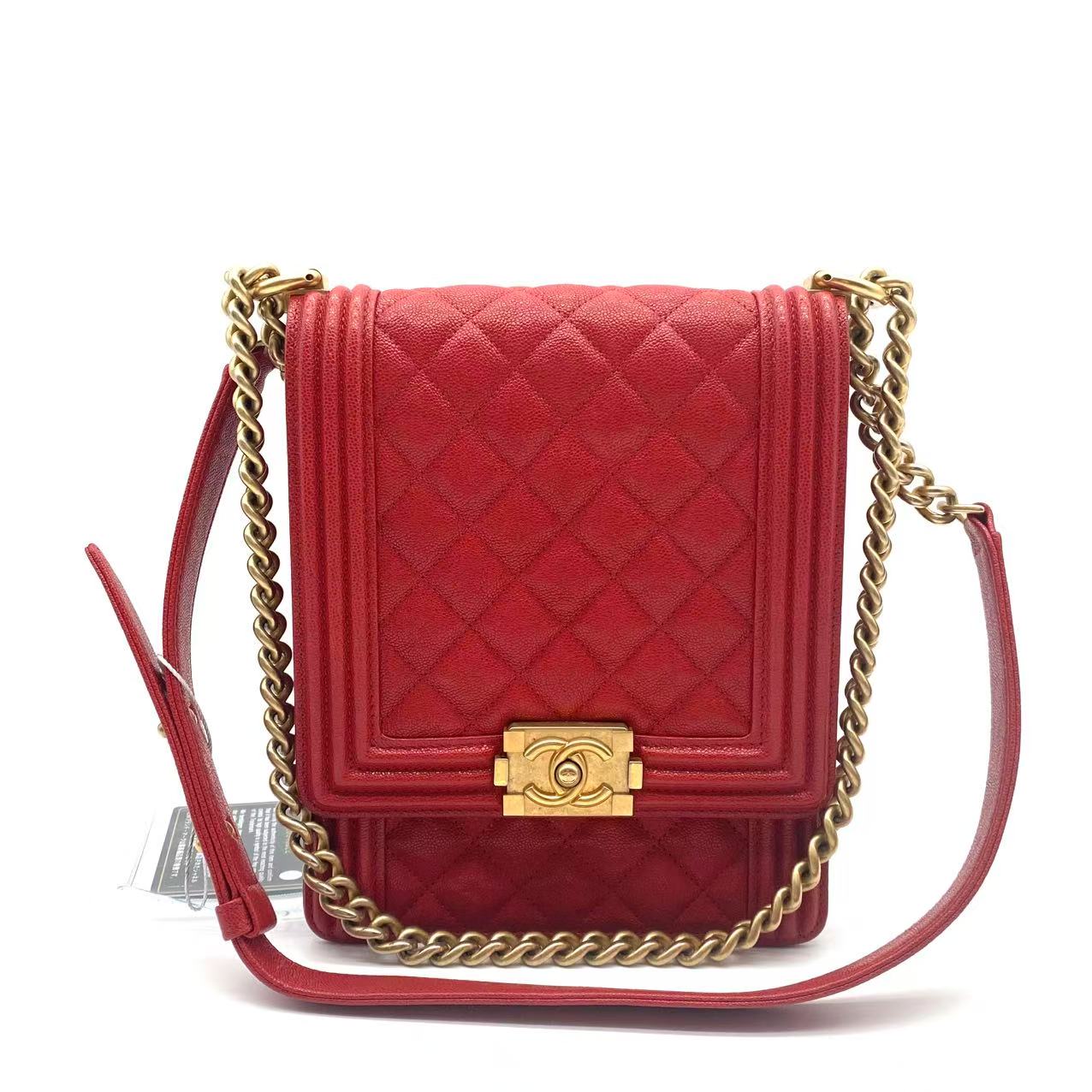 Caviar Quilted North South Boy Flap Red