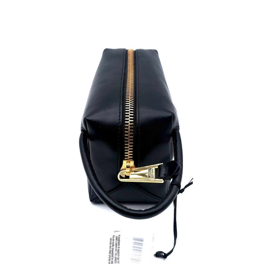 Moschino Black Logo Print Leather Travel Bag