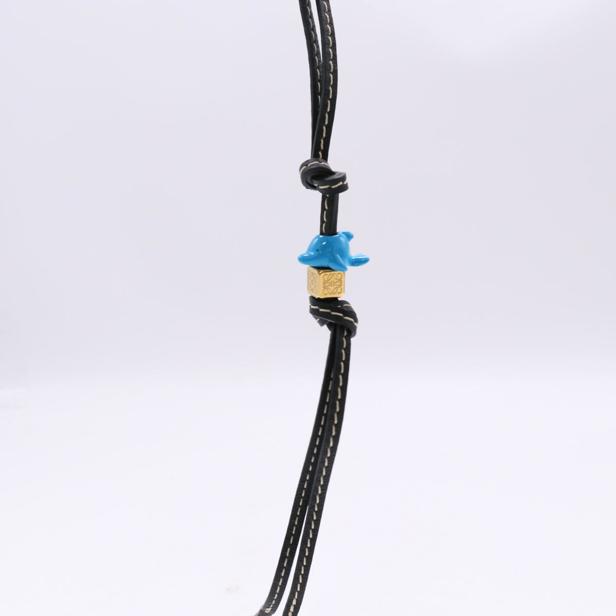 Loewe Dolphin Brass Dice Charm Leather Cord Necklace twins LDZ1503