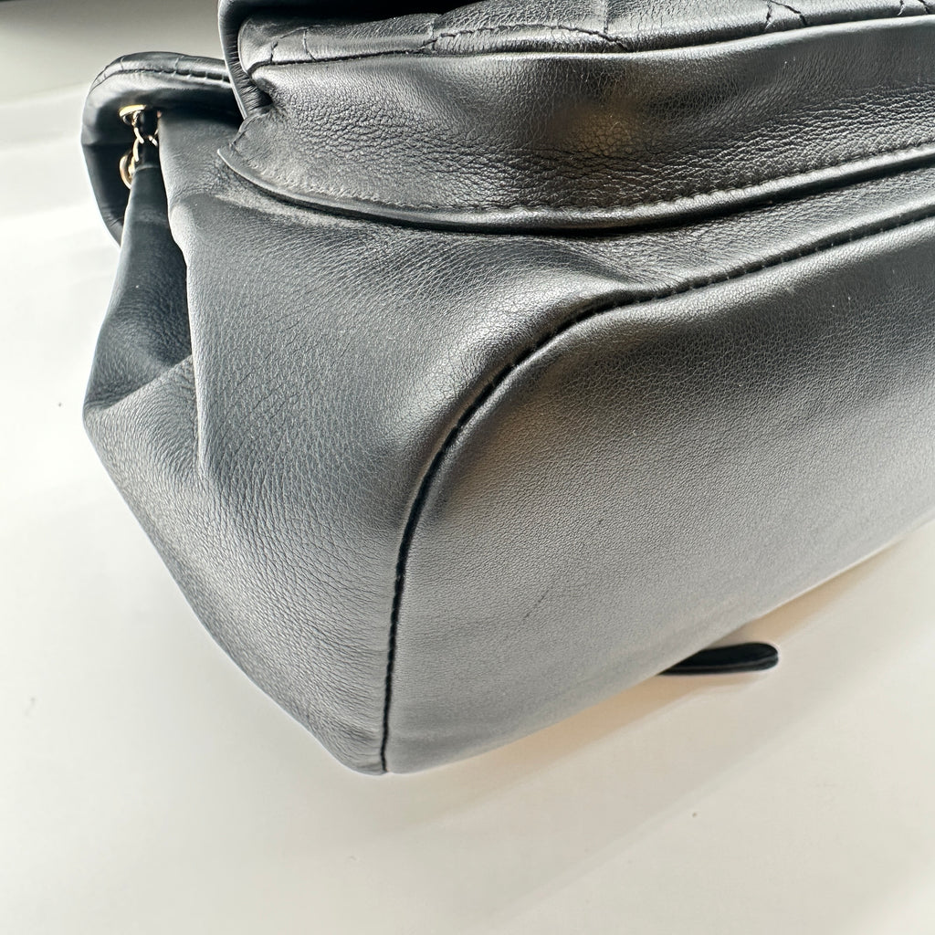 Calfskin Quilted Medium Duma Pockets Drawstring Backpack Black