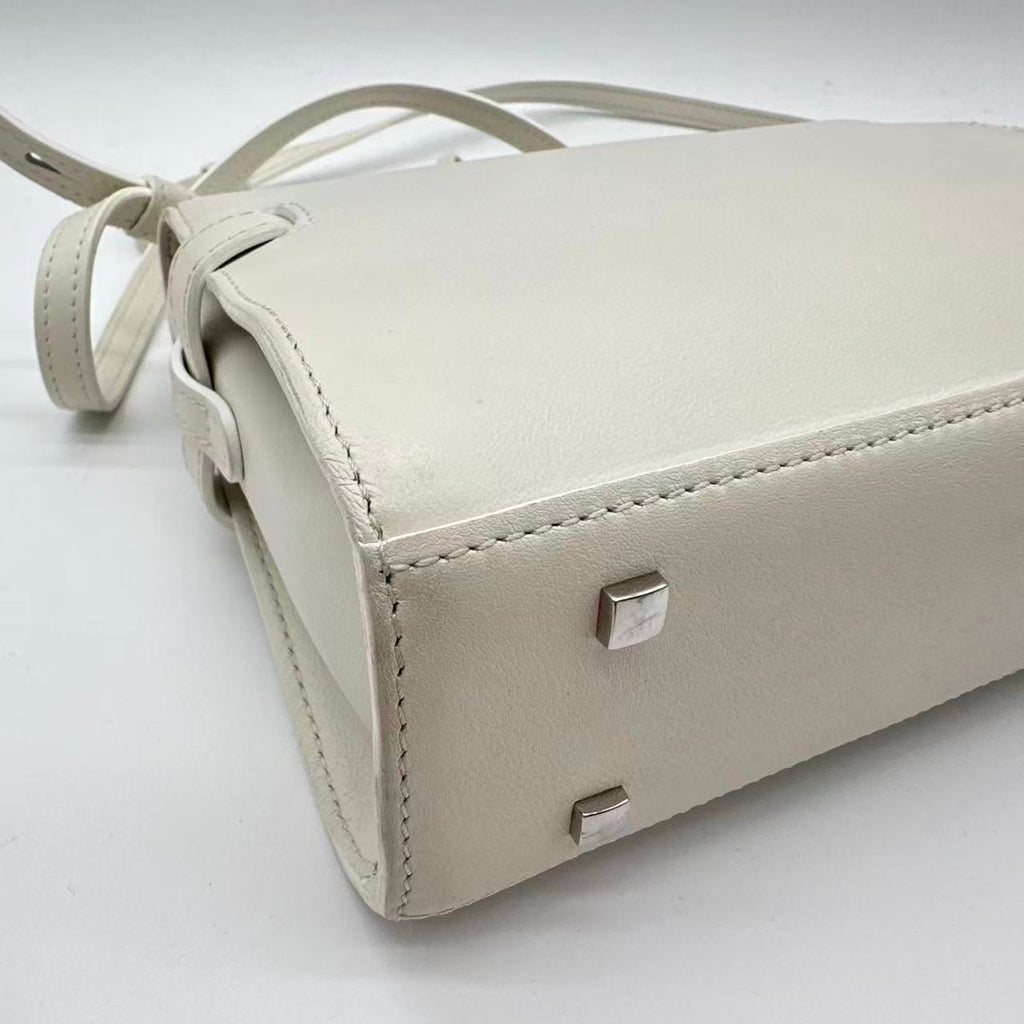 Tempete White Leather Top Handle Bag
