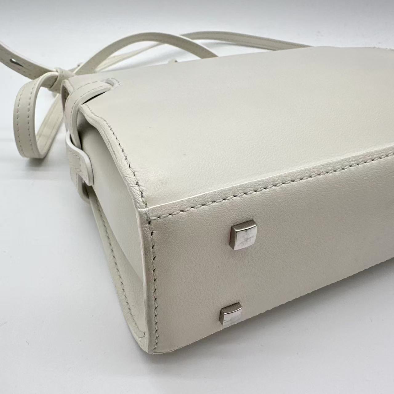 Tempete White Leather Top Handle Bag