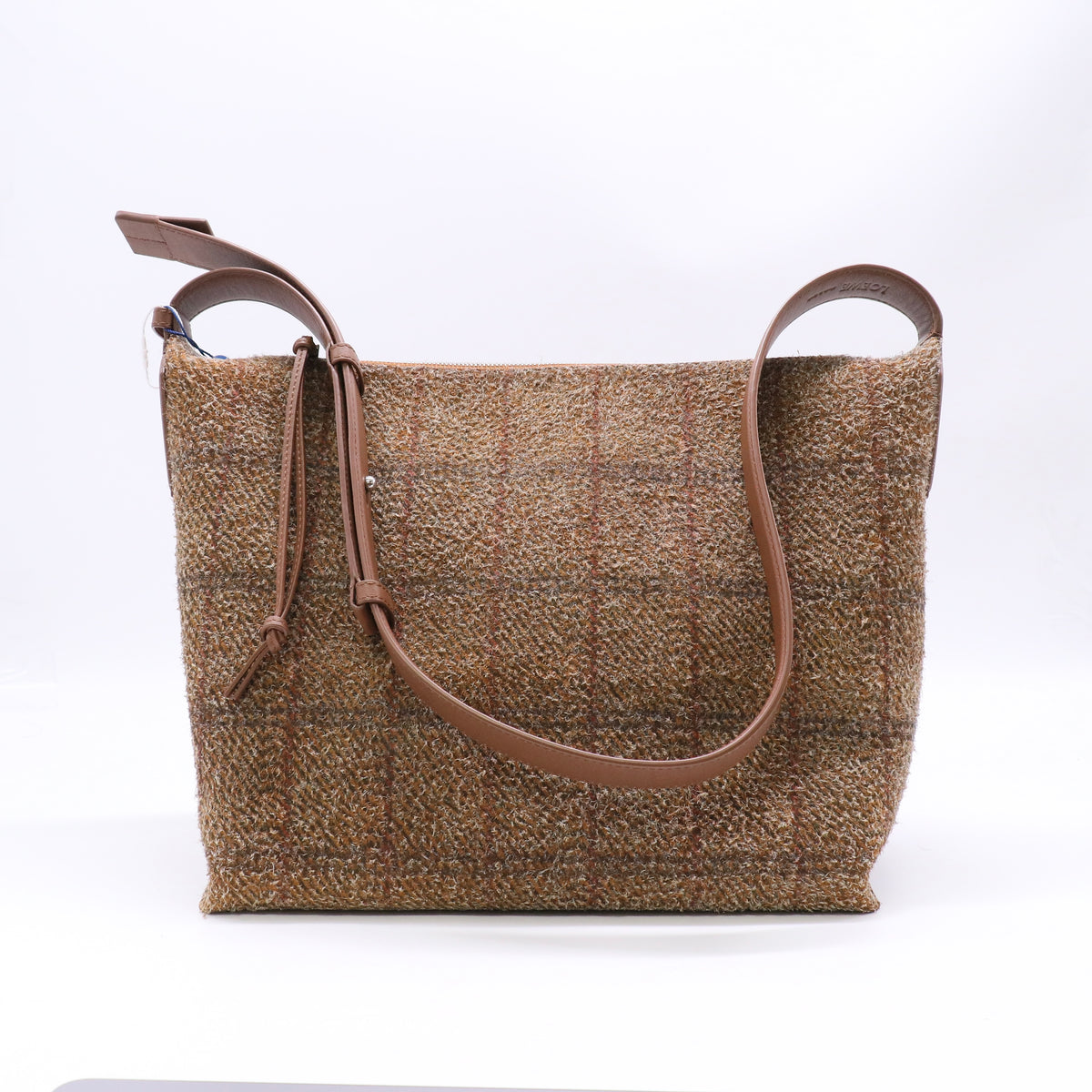 Loewe Cubi Crossbody Bag in Tartan Brushed Suede Brown twins LDJ6576