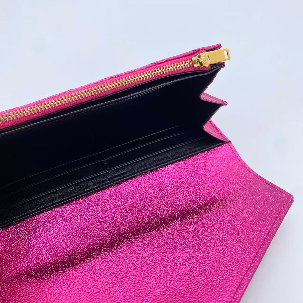 Travel Organizer Flap Wallet Matelasse Chevron Metallic Leather