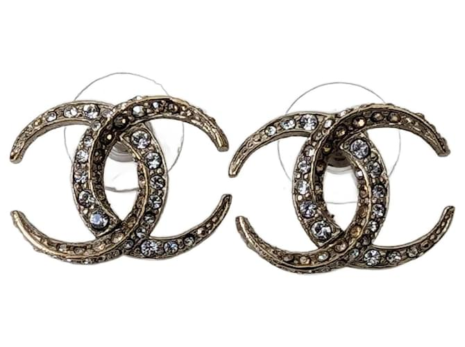 Chanel CC Dubai Moon Stud Earrings Metal with Crystals Twins LDZ567