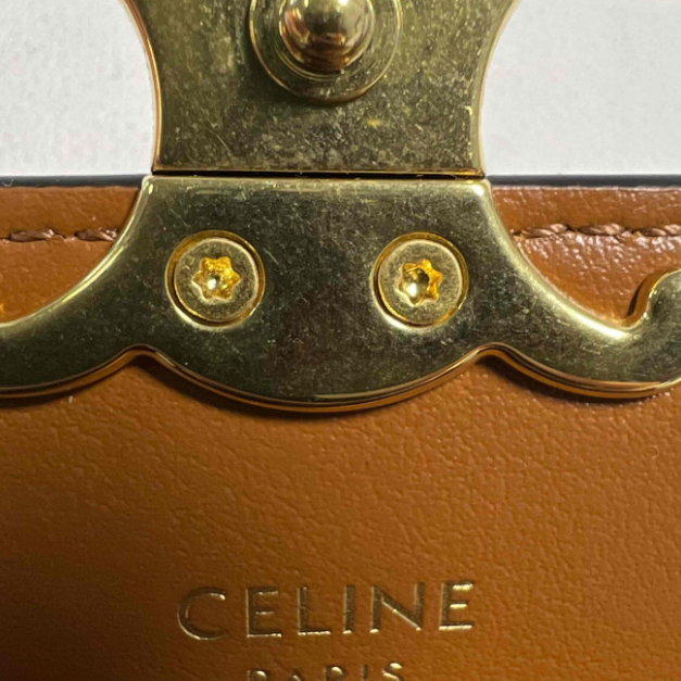 Celine Triomphe Canvas Calfskin Flap Card Holder Tan W23525