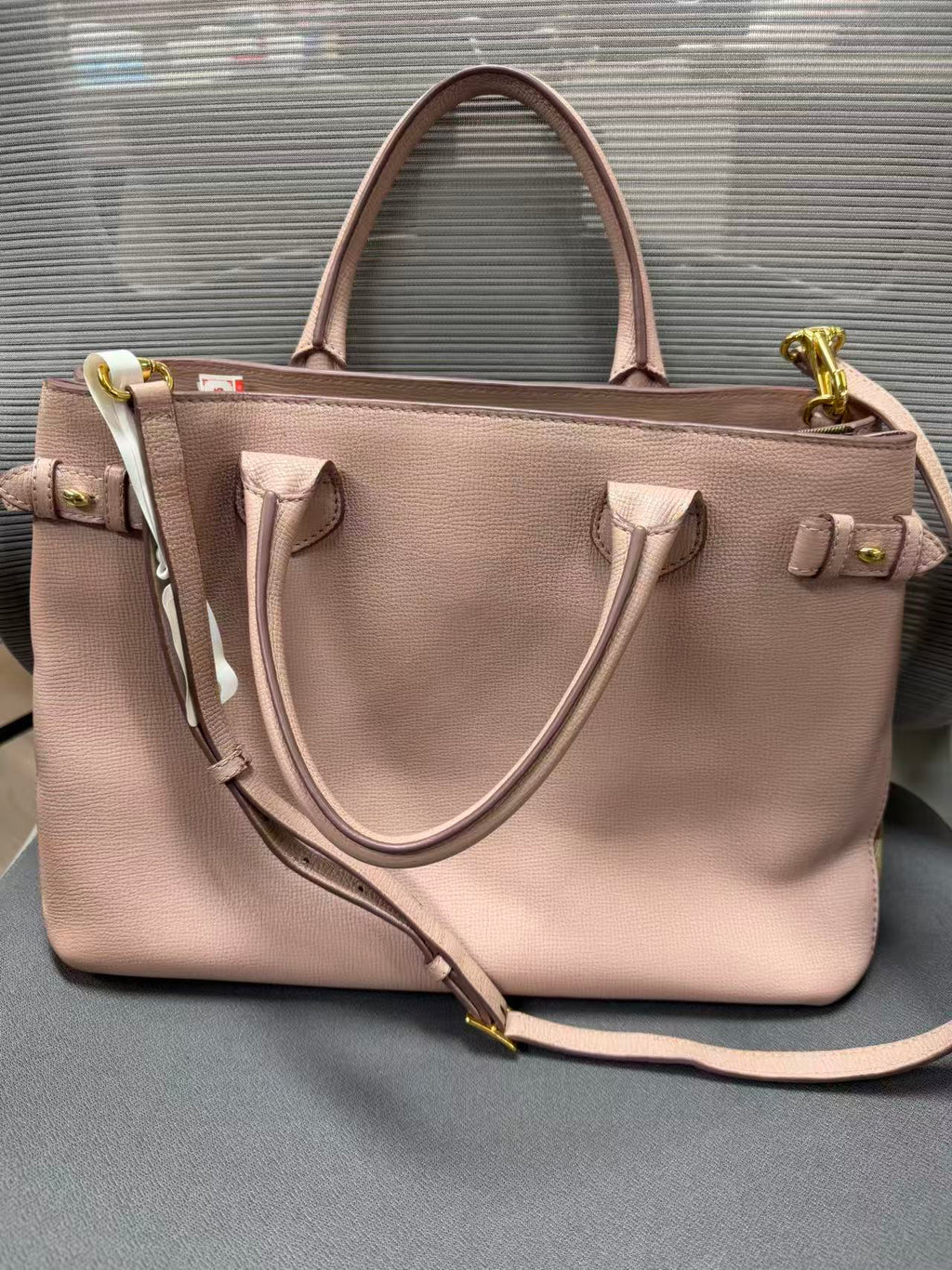 Burberry Banner Tote Leather and House Check Canvas Medium twins B21257
