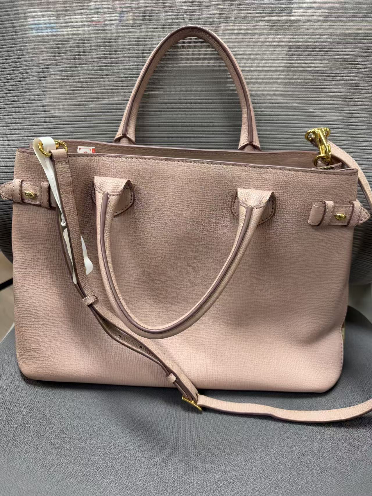 Burberry Banner Tote Leather and House Check Canvas Medium twins B21257