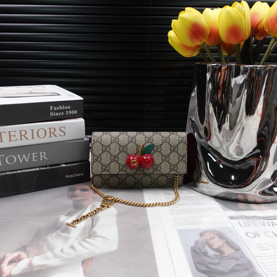 GG Supreme Monogram Mini Cherry Chain Bag