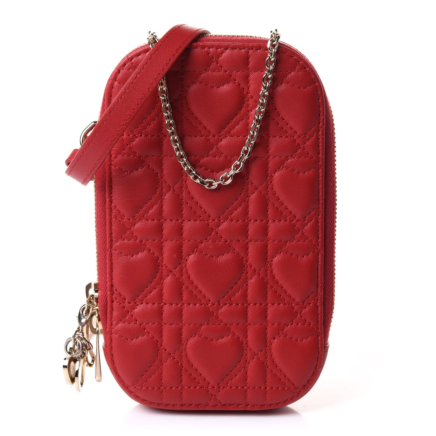 Lambskin Cannage Dioramour Lady Dior Phone Holder Bright Red - twins