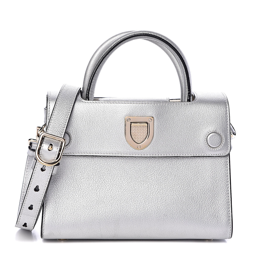 Metallic Grained Calfskin Mini Diorever Flap Silver - twins