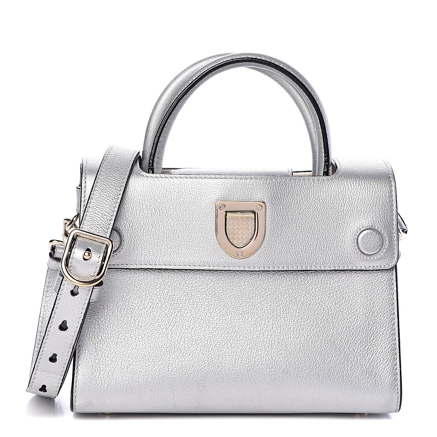 Metallic Grained Calfskin Mini Diorever Flap Silver - twins