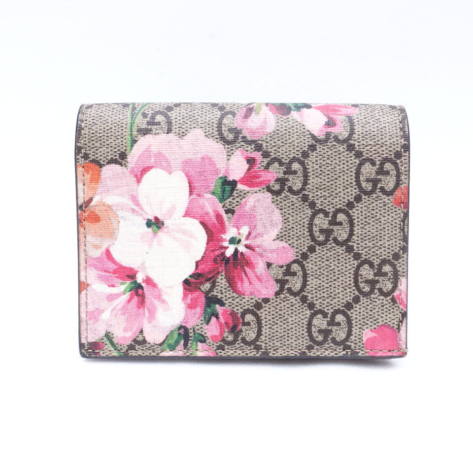 GG Supreme Monogram Blooms Card Case Wallet Beige Multicolor Dry Rose