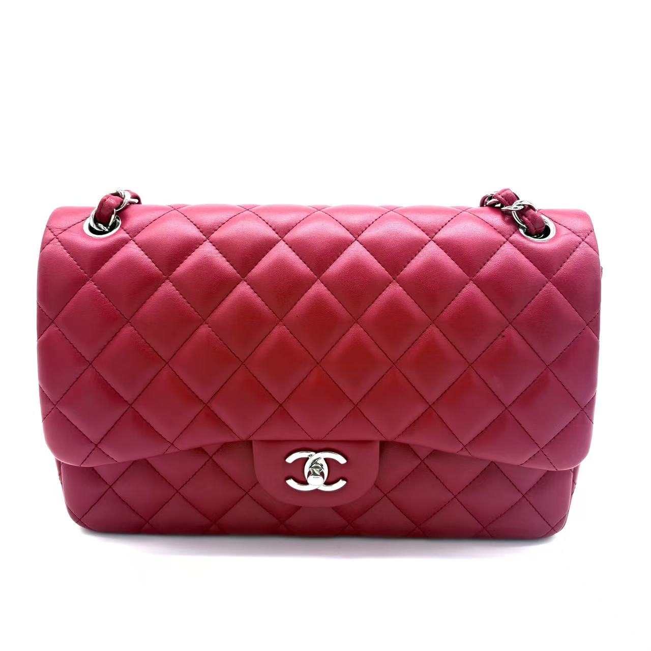 Caviar Quilted Jumbo Double Flap Dark Red