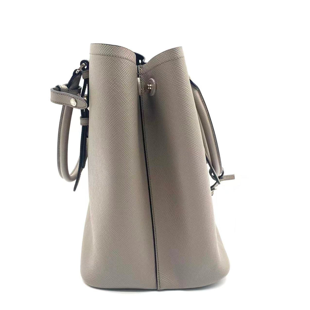 Grey Saffiano Cuir Leather Medium Double Handle Tote