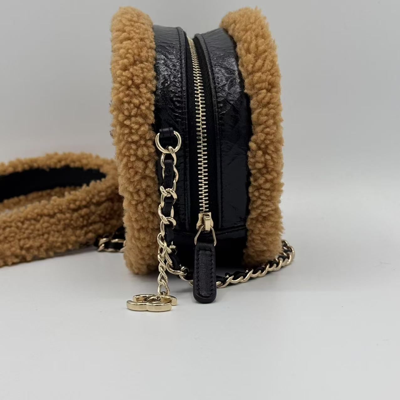 Chanel Crossbody Mini Round CC Shearling Bag
