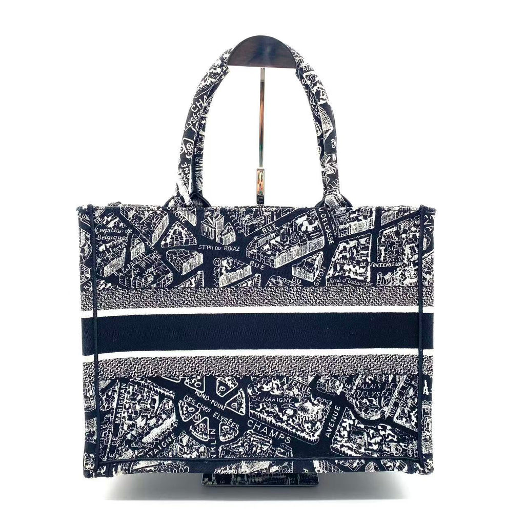 Medium Dior Book Tote Black and White Plan de Paris