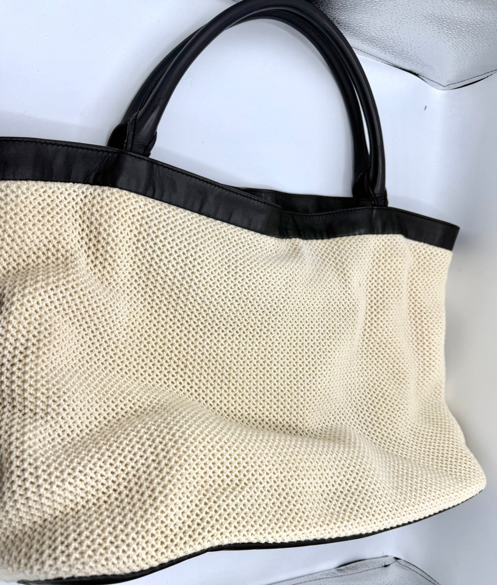 Canvas Woven Lambskin Lax Accordion TOTE