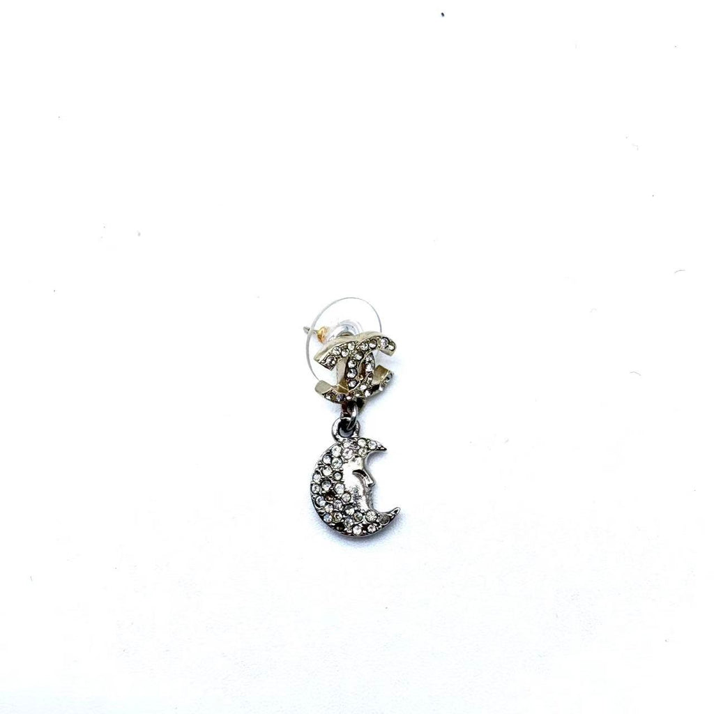 Ruthenium Crystal CC Star Moon Earrings Grey Gold