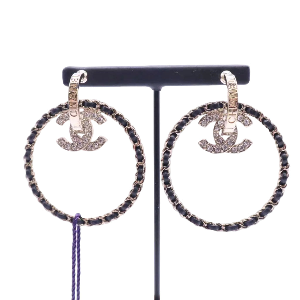 Chanel Crystal Lambskin CC Chain Hoop Earrings Twins LDJ6725