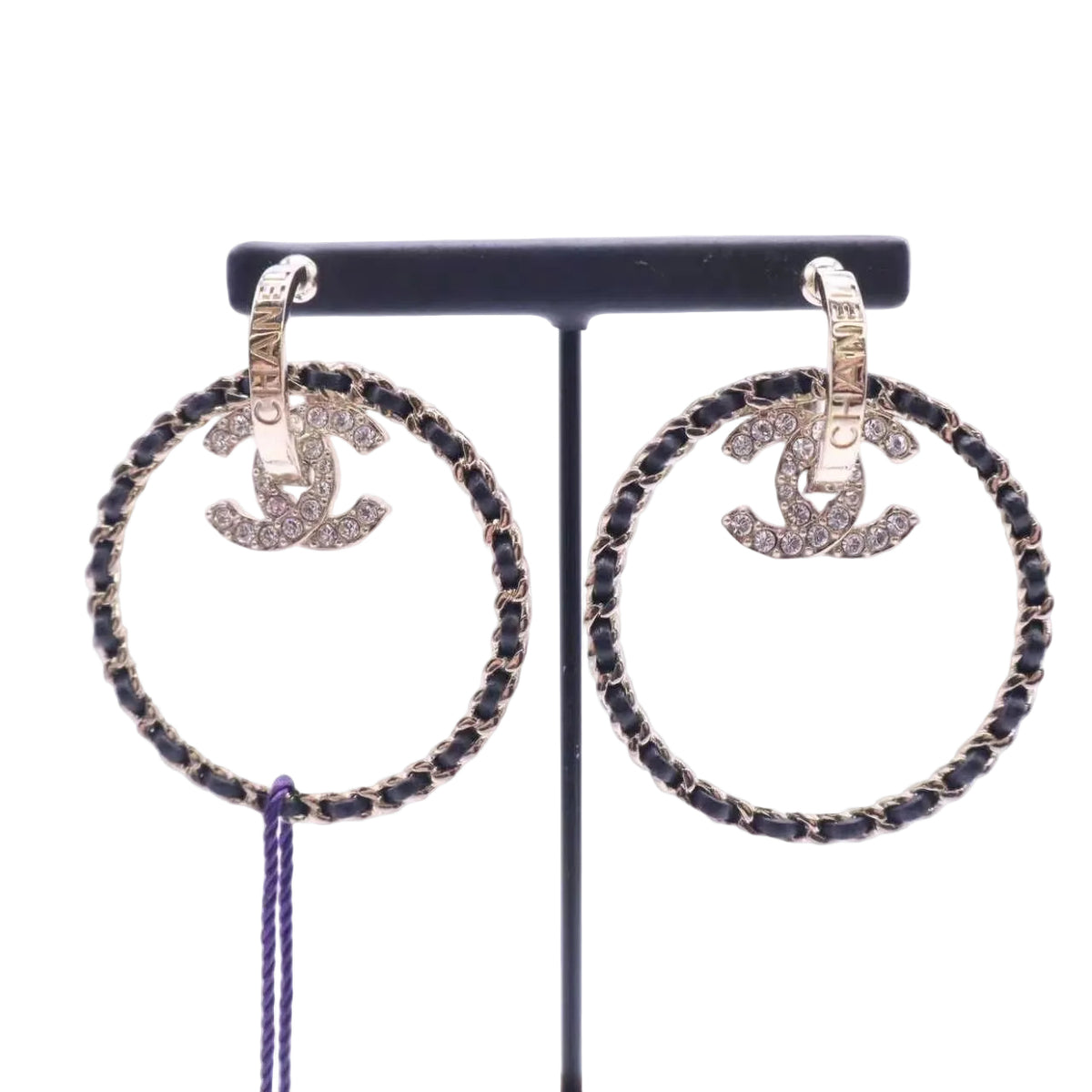 Chanel Crystal Lambskin CC Chain Hoop Earrings Twins LDJ6725