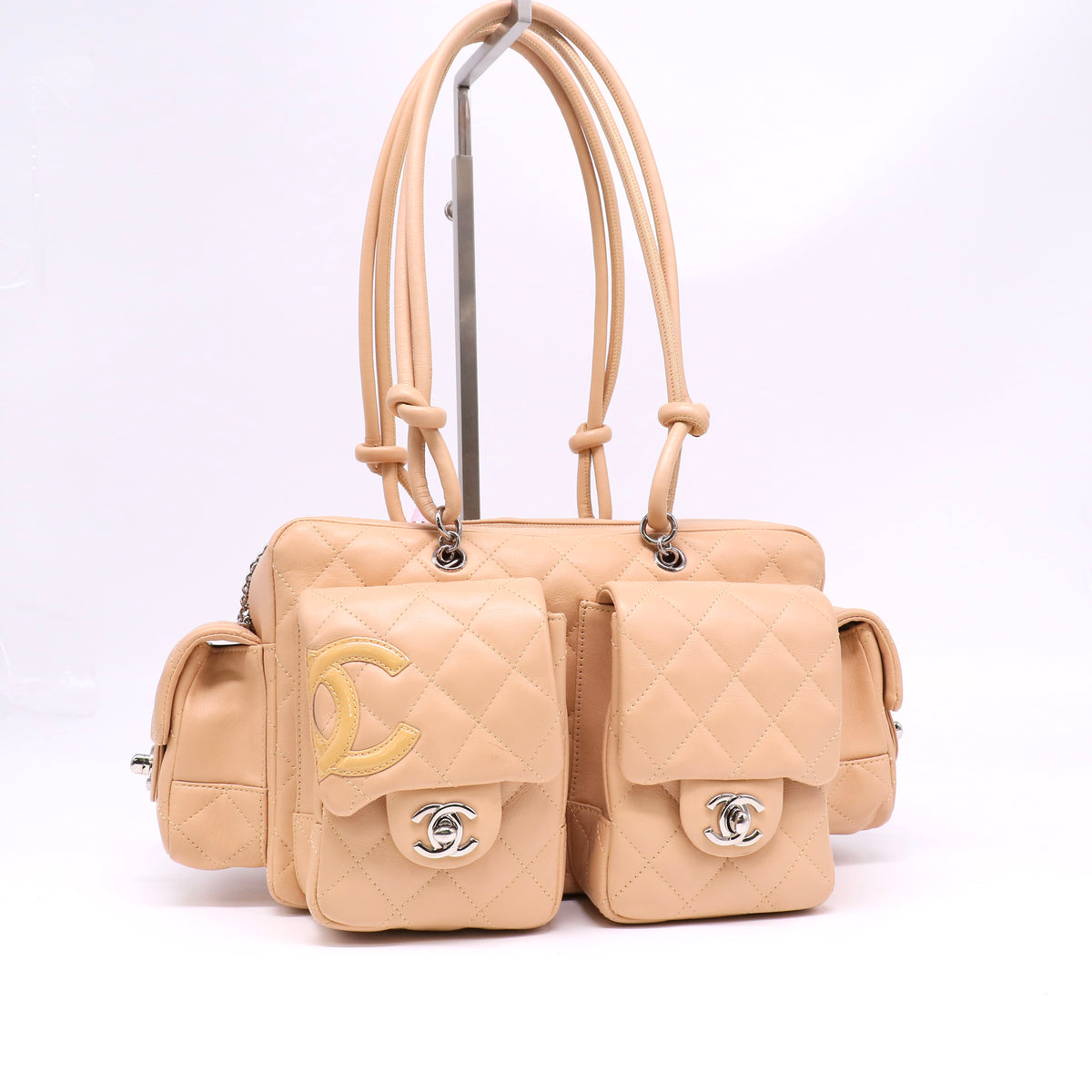 Calfskin Quilted Small Cambon Multipocket Reporter Beige Twins LDJ6700