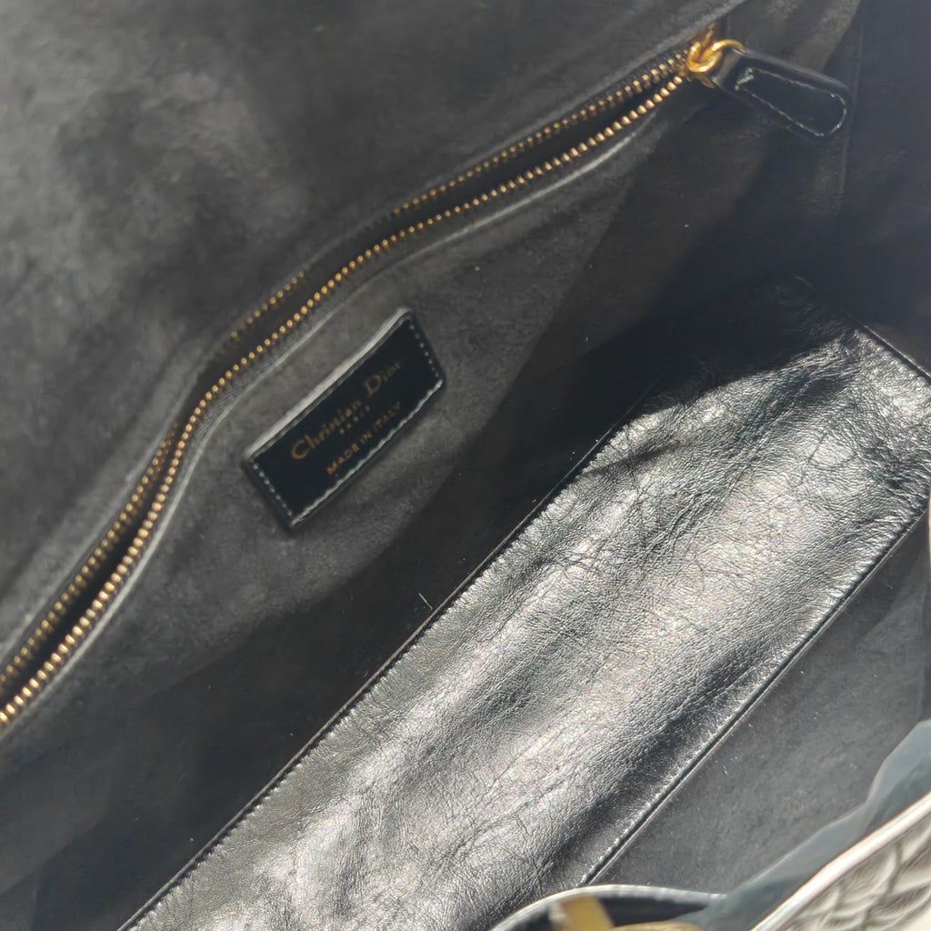 Black Cannage Quilted Patent Calfskin Large Lady Dior Bag twins