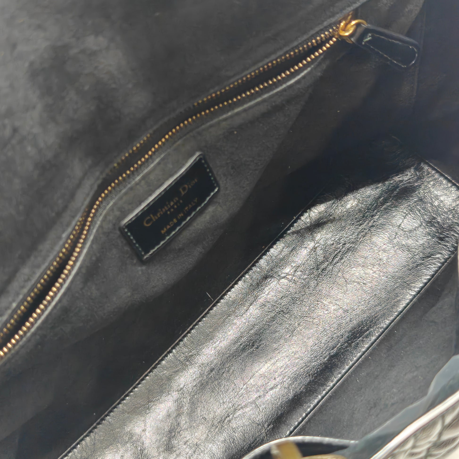 Black Cannage Quilted Patent Calfskin Large Lady Dior Bag twins