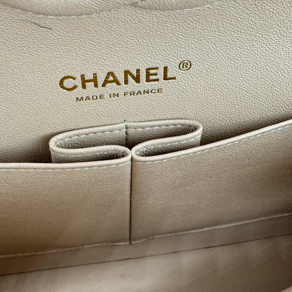 Caviar Quilted  Double Flap Beige Medium