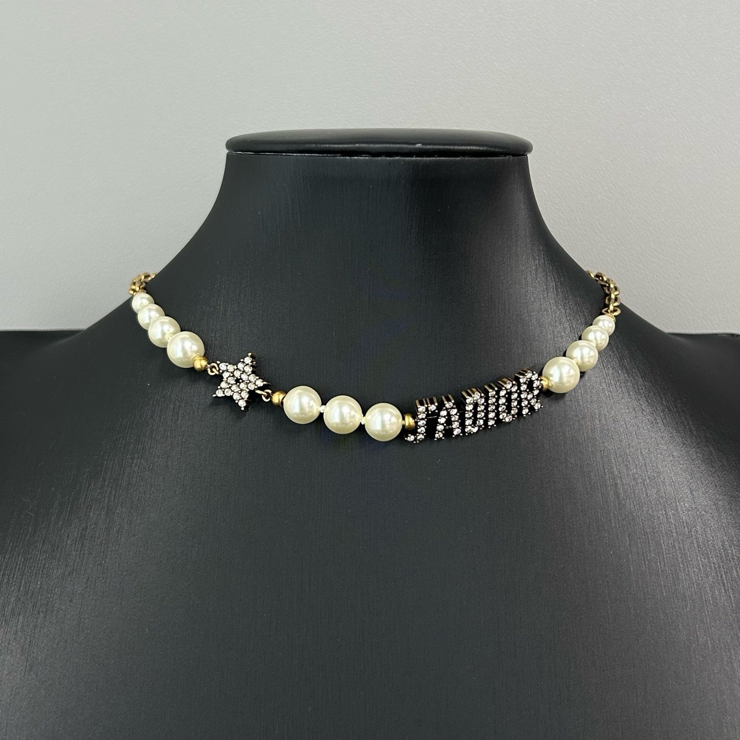 J'Adior Star Choker Chain Necklace Metal with Crystals and Faux Pearls Twins LDJ3683