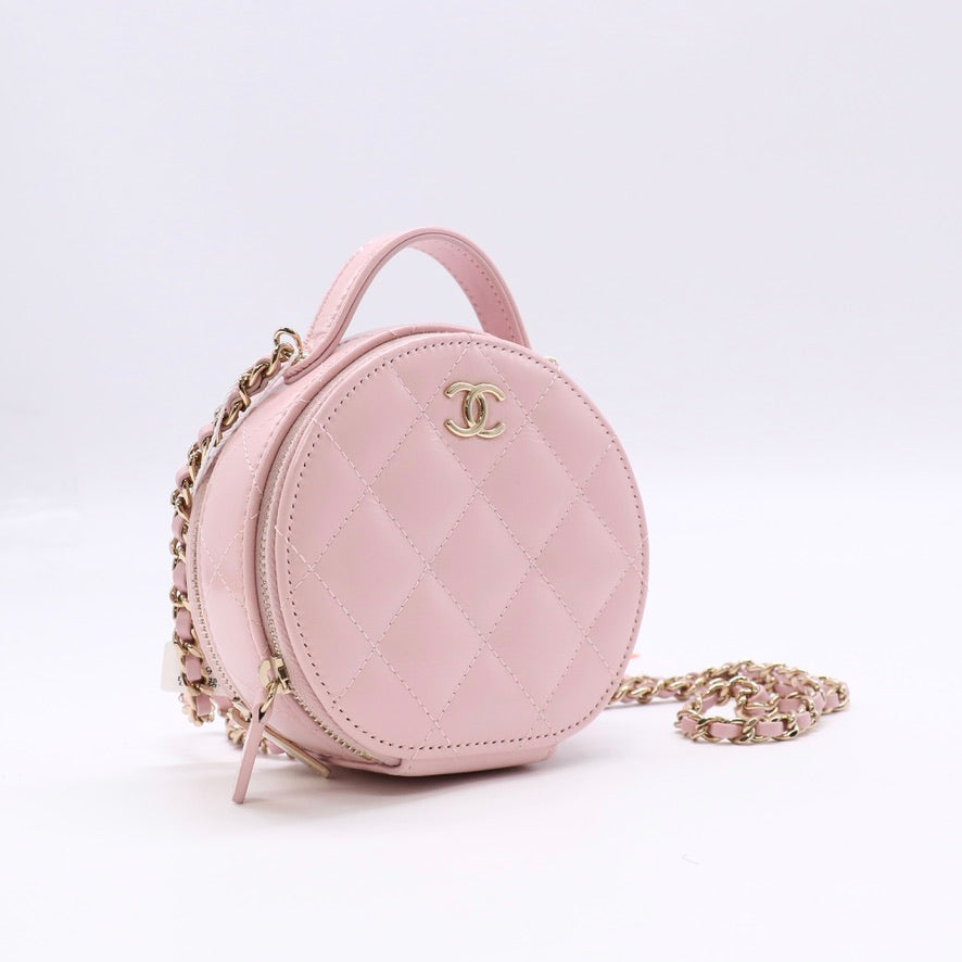 Chanel Quilted Vanity Round Case Light Pink twins LDZ1480