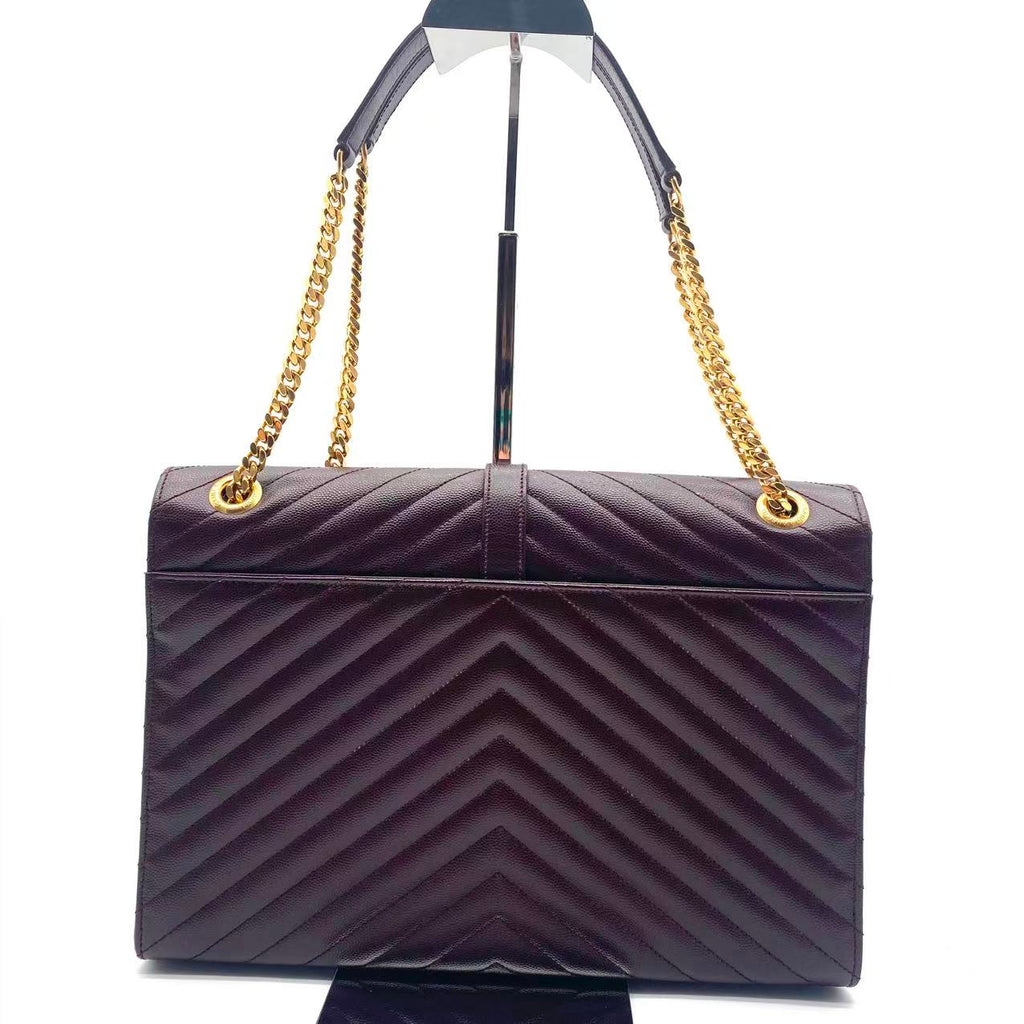 Grain De Poudre Matelasse Chevron Large Monogram Satchel Amaranto