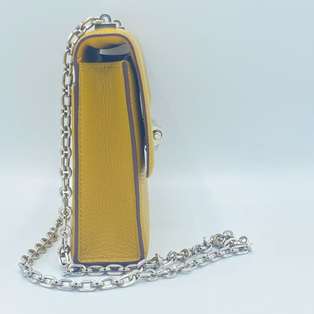 Hermès Jaune Ambre Chèvre Mysore Mini Verrou 17 Palladium Hardware
