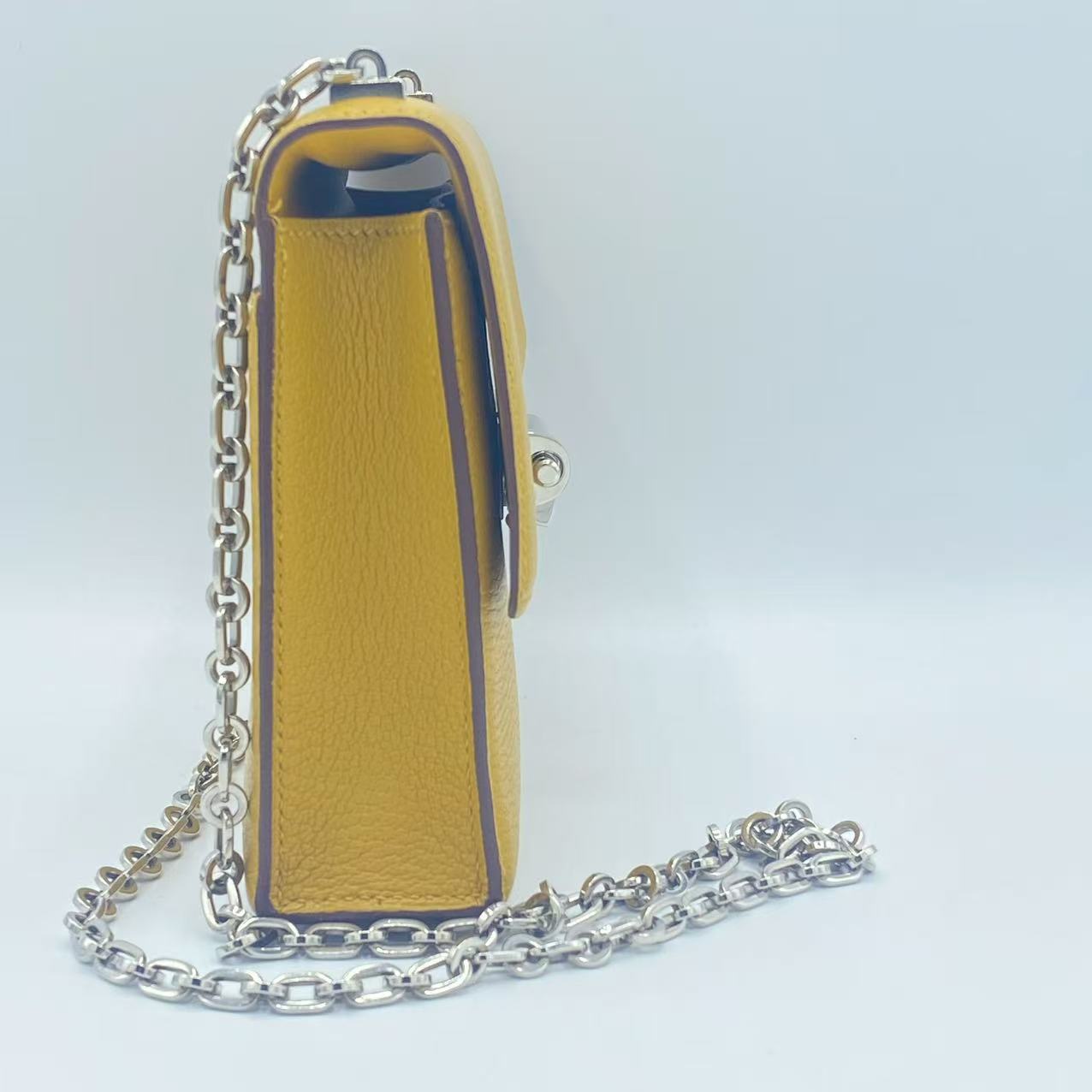 Hermès Jaune Ambre Chèvre Mysore Mini Verrou 17 Palladium Hardware
