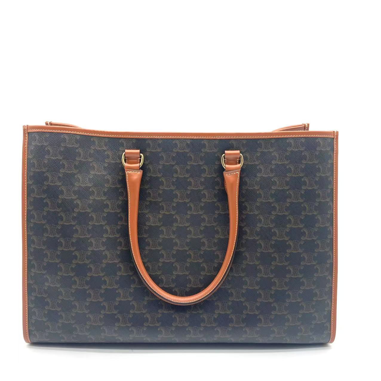 Triomphe Canvas Calfskin Horizontal Cabas Tan