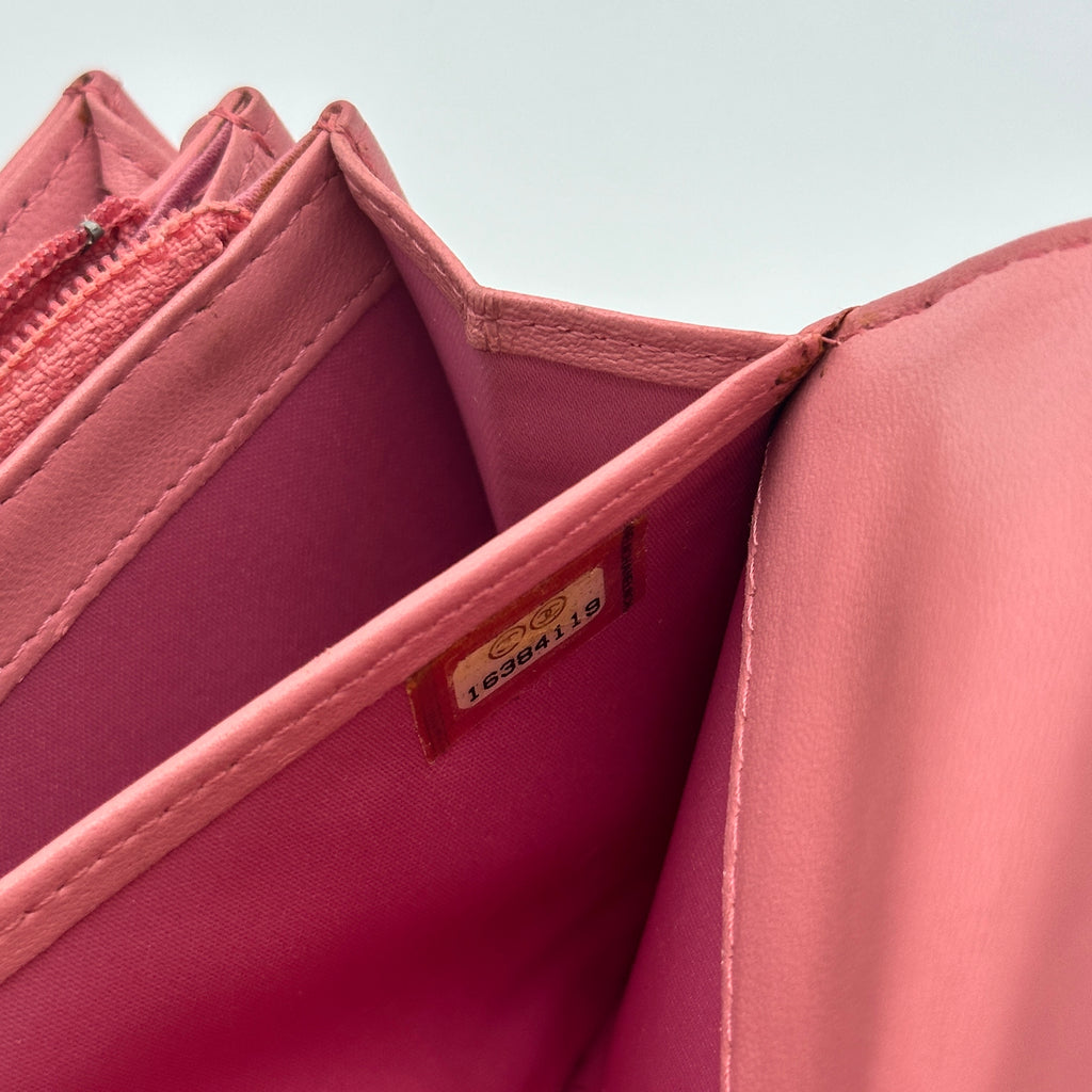 Camellia Embossed Flap Wallet Pink