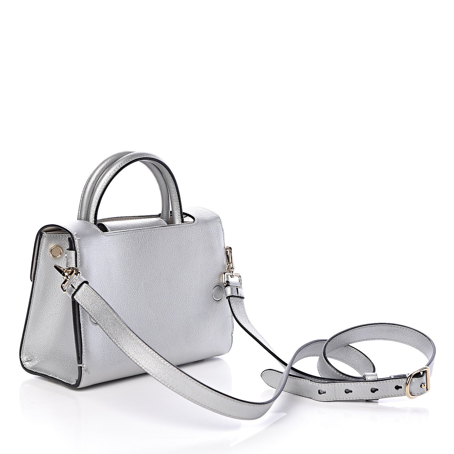 Metallic Grained Calfskin Mini Diorever Flap Silver - twins