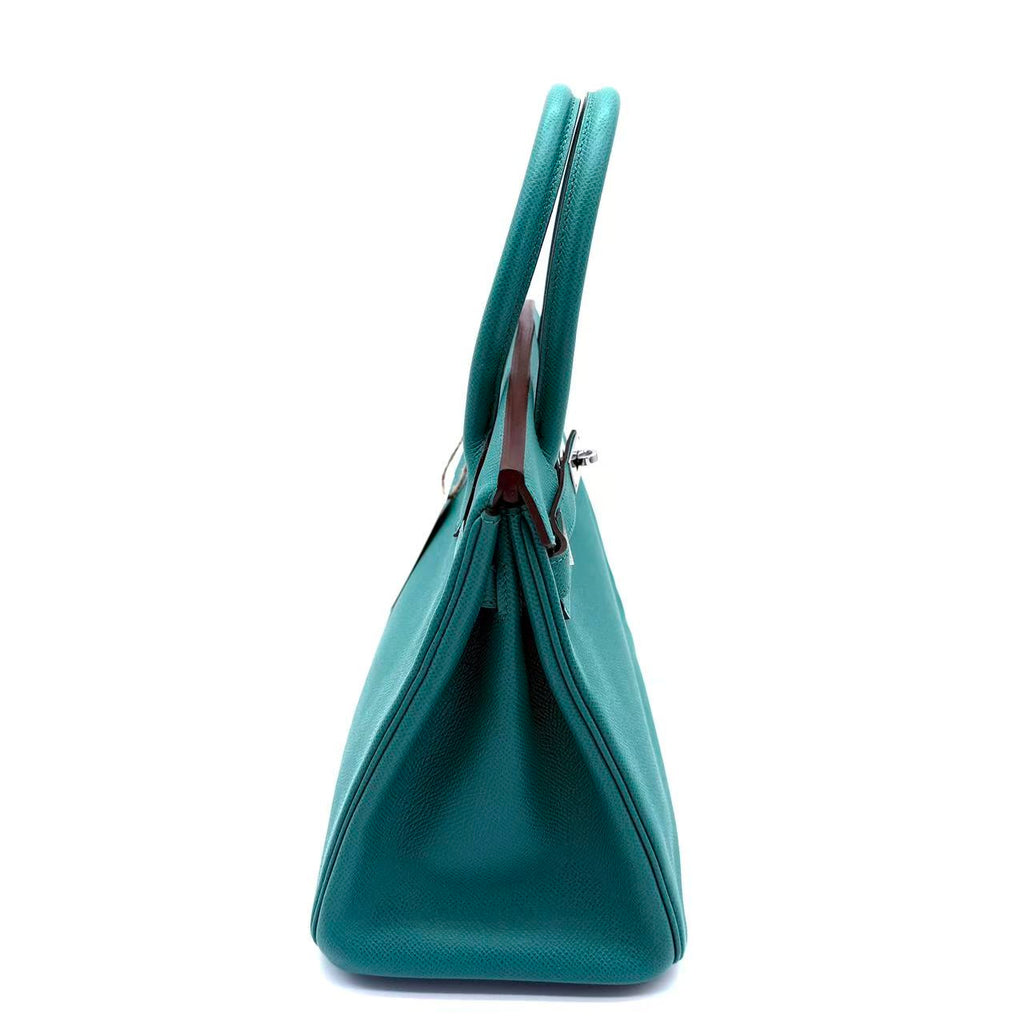 Blue Paon Epsom Leather Palladium Plated Birkin 30 Bag