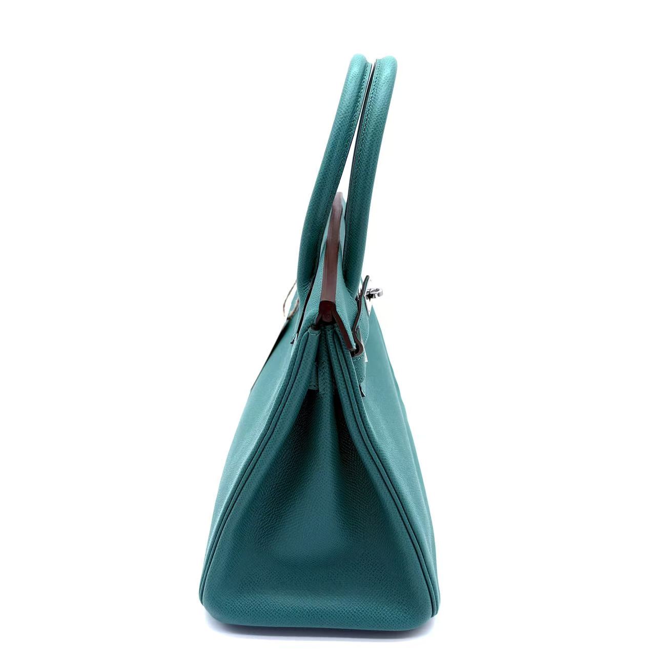 Blue Paon Epsom Leather Palladium Plated Birkin 30 Bag